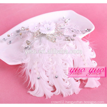 large flower crystal fancy wedding feather hair clips